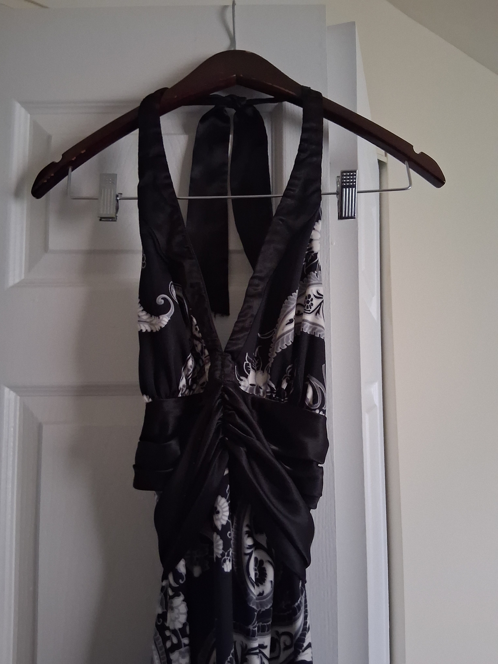 Alyn Paige Black & White Backless Halter Maxi Dress